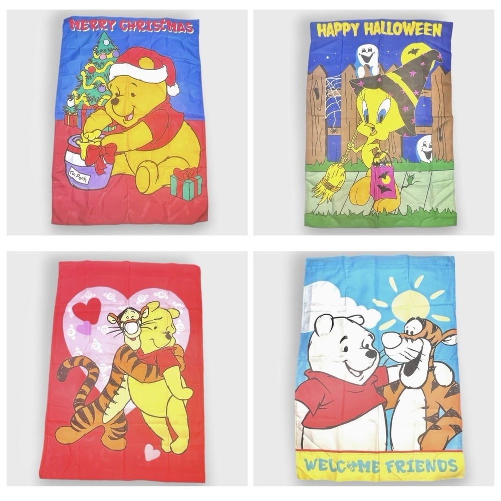 Vintage 90s Disney Winnie The Pooh Tigger Tweety Bird House Garden Flag Outdoor